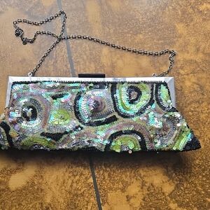 New York & Company Sequin Clutch - Black and Green